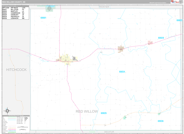 Red Willow County, NE Carrier Route Wall Map